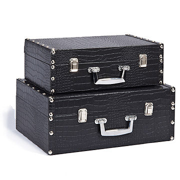 Black faux leather keepsake trunk gourmet gift - elegant reusable trunk with luxury chocolates, truffles, and premium gourmet sweets, delivered nationwide and to New York City NYC - ideal for lease renewals, executive gifts, Christmas and Chanukah gifting, and sympathy baskets