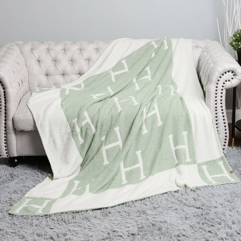 H Monogram Patterned Reversible Throw Blanket - 50 x 60