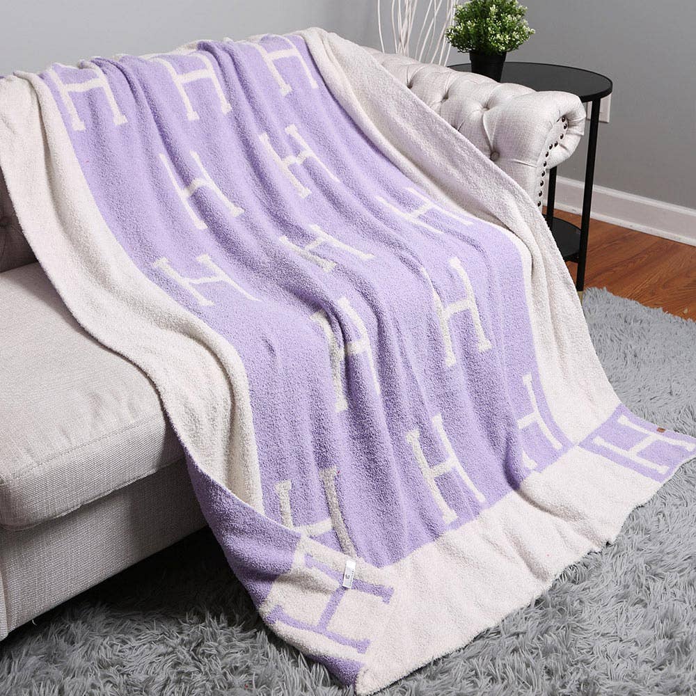 H Monogram Patterned Reversible Throw Blanket - 50 x 60