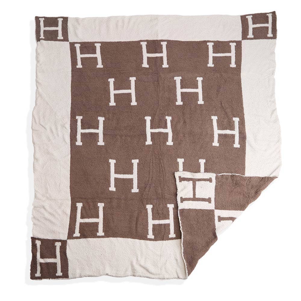H Monogram Patterned Reversible Throw Blanket - 50 x 60