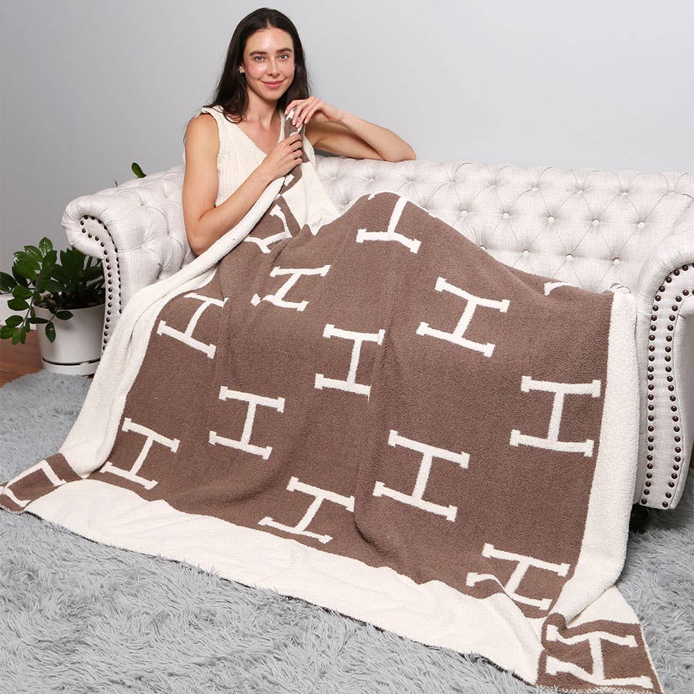 H Monogram Patterned Reversible Throw Blanket - 50 x 60