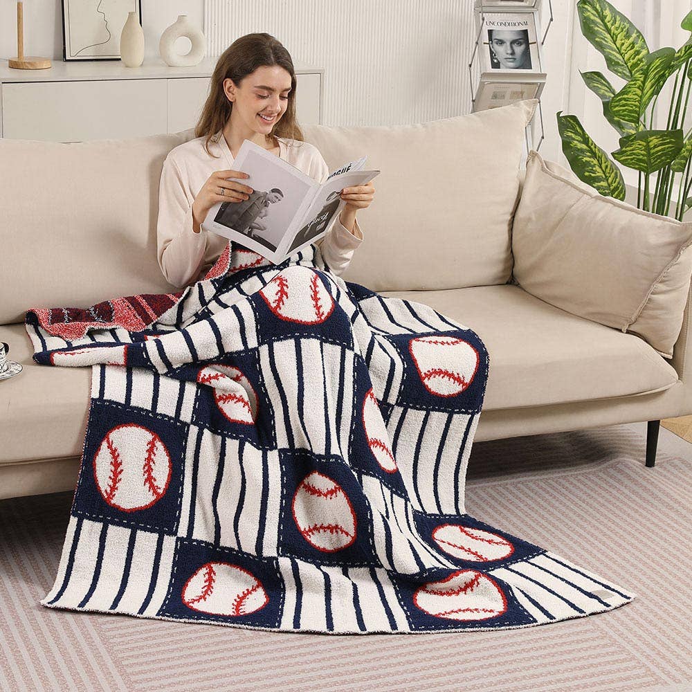 Baseball Patterned Reversible Throw Blanket - 50 x 60
