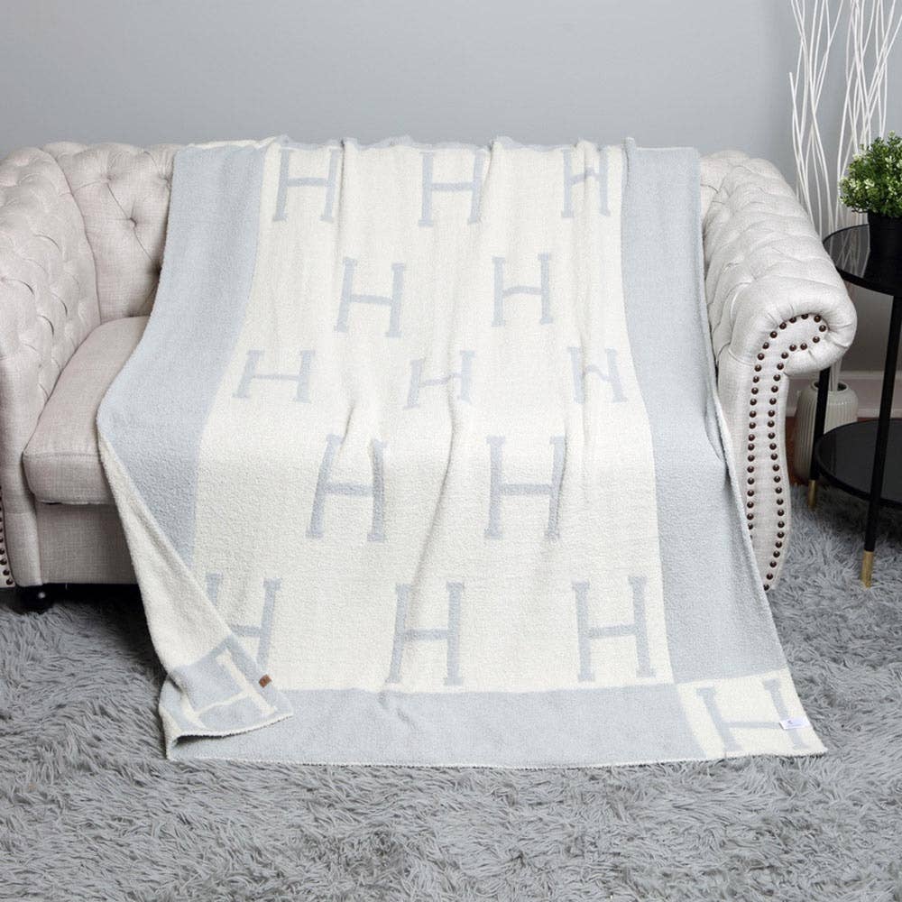 H Monogram Patterned Reversible Throw Blanket - 50 x 60