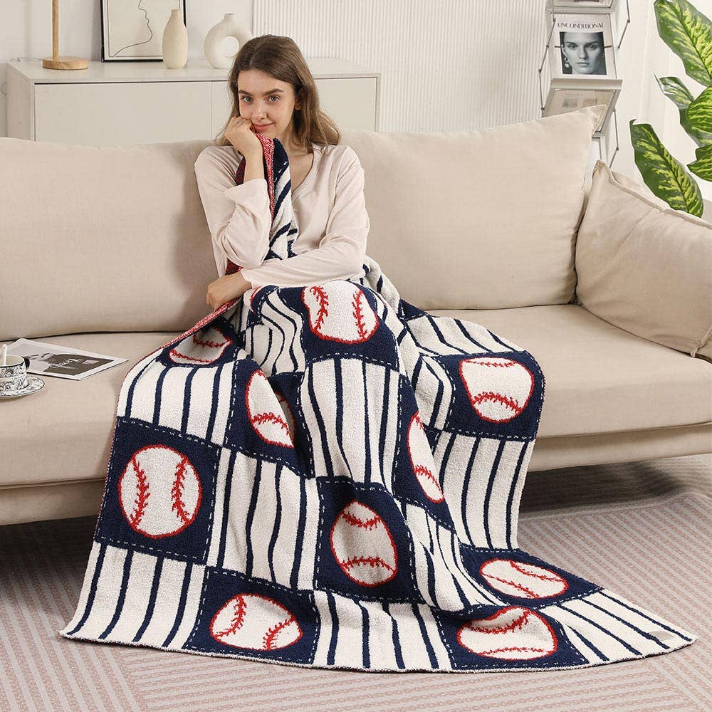 Baseball Patterned Reversible Throw Blanket - 50 x 60