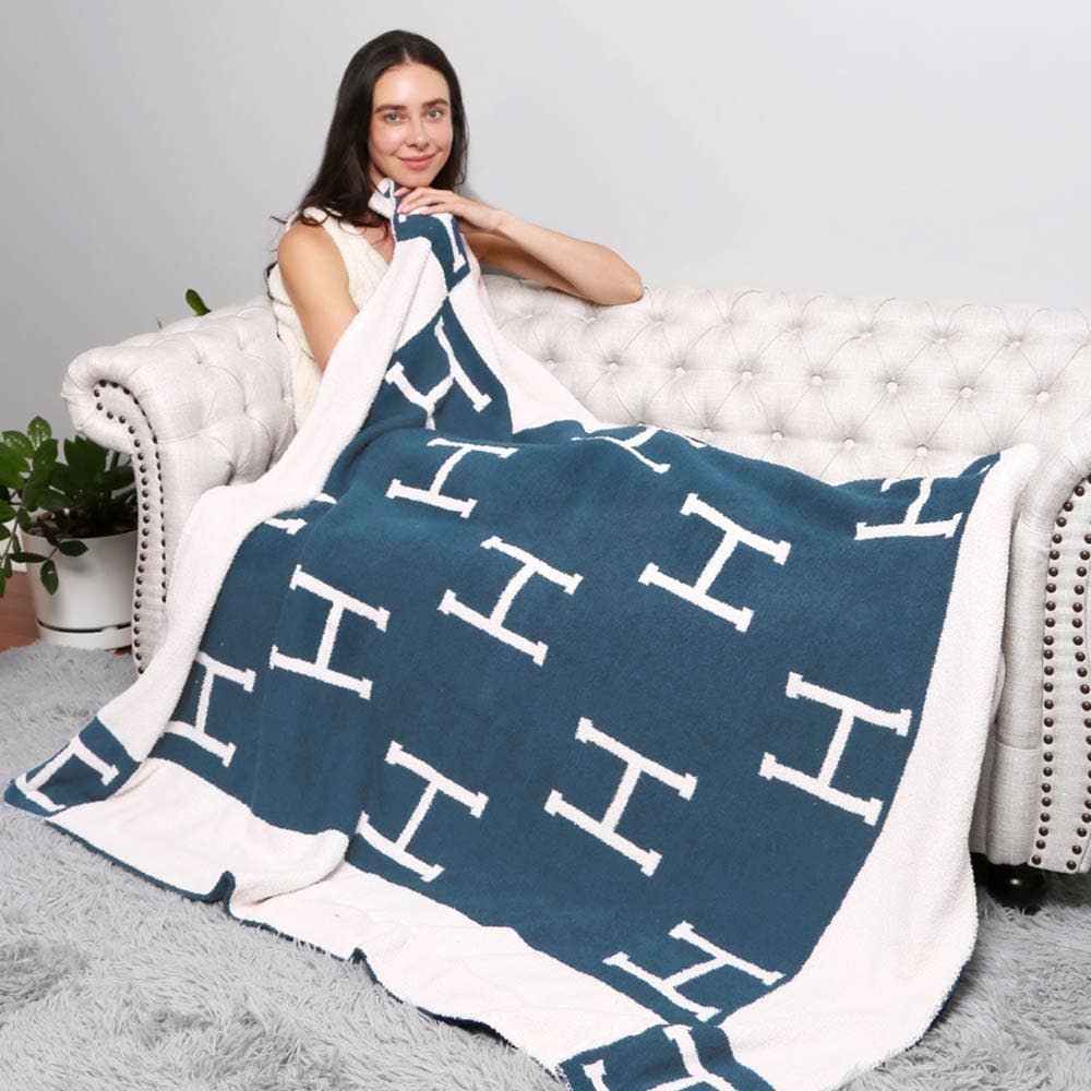 H Monogram Patterned Reversible Throw Blanket - 50 x 60