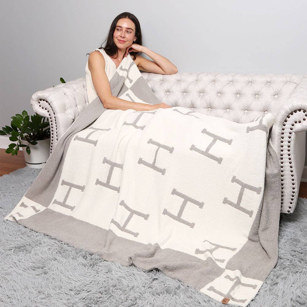 H Monogram Patterned Reversible Throw Blanket - 50 x 60