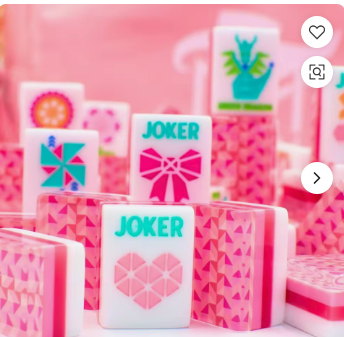 Luxury Pink Gradient Girly Acrylic Mahjong Tile Set - hot pink racks with bow, pinwheel, and heart joker tiles - girly mahjong gift for her, Corey Paige, Bespoke Mahjong, My Fair Mahjong, Oh My Mahjong, NYC gift shop