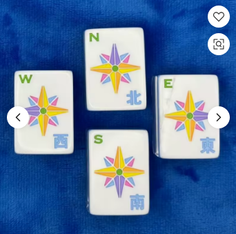 Blue Luck Ladybug mahjong wind tiles - North, East, West, South NEWS tiles with colorful compass star design - premium acrylic American mahjong set, NYC gift shop, nationwide delivery