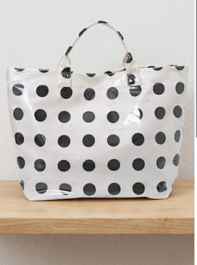 Black Polka Dot glossy PVC beach tote - stylish women's summer bag, Mother's Day and holiday gift | The Pampered Professional