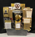 Black and white herringbone tin gourmet corporate gift - chic high-contrast keepsake tin filled with luxury chocolates, premium candies, and gourmet sweets, delivered nationwide and to New York City NYC - perfect for corporate holiday gifts, client appreciation, and lease renewals