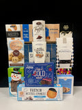 Blue Horizon Luxury Gourmet Gift Basket Gathering - premium chocolates, cookies, nuts, truffles, and savory treats in a serene blue presentation - NYC delivery and nationwide shipping