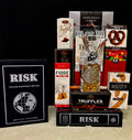 Luxury RISK bookshelf game gift basket with premium gourmet treats - bold corporate gift for NYC financial firms, clients, and colleagues