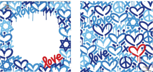 Blue Graffiti heart double sided mahjong mat for game night, Corey Paige design delivery nationwide and NYC
