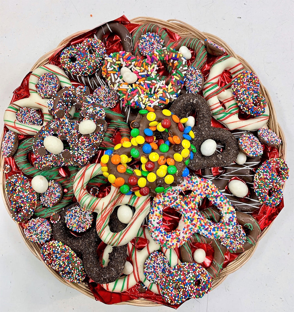 Gourmet chocolate-covered pretzel platter - premium holiday gift platter for corporate events, meetings, and celebrations, delivered nationwide and to New York City NYC - ideal for thank you gifts, lease renewals, and corporate holiday gifting
