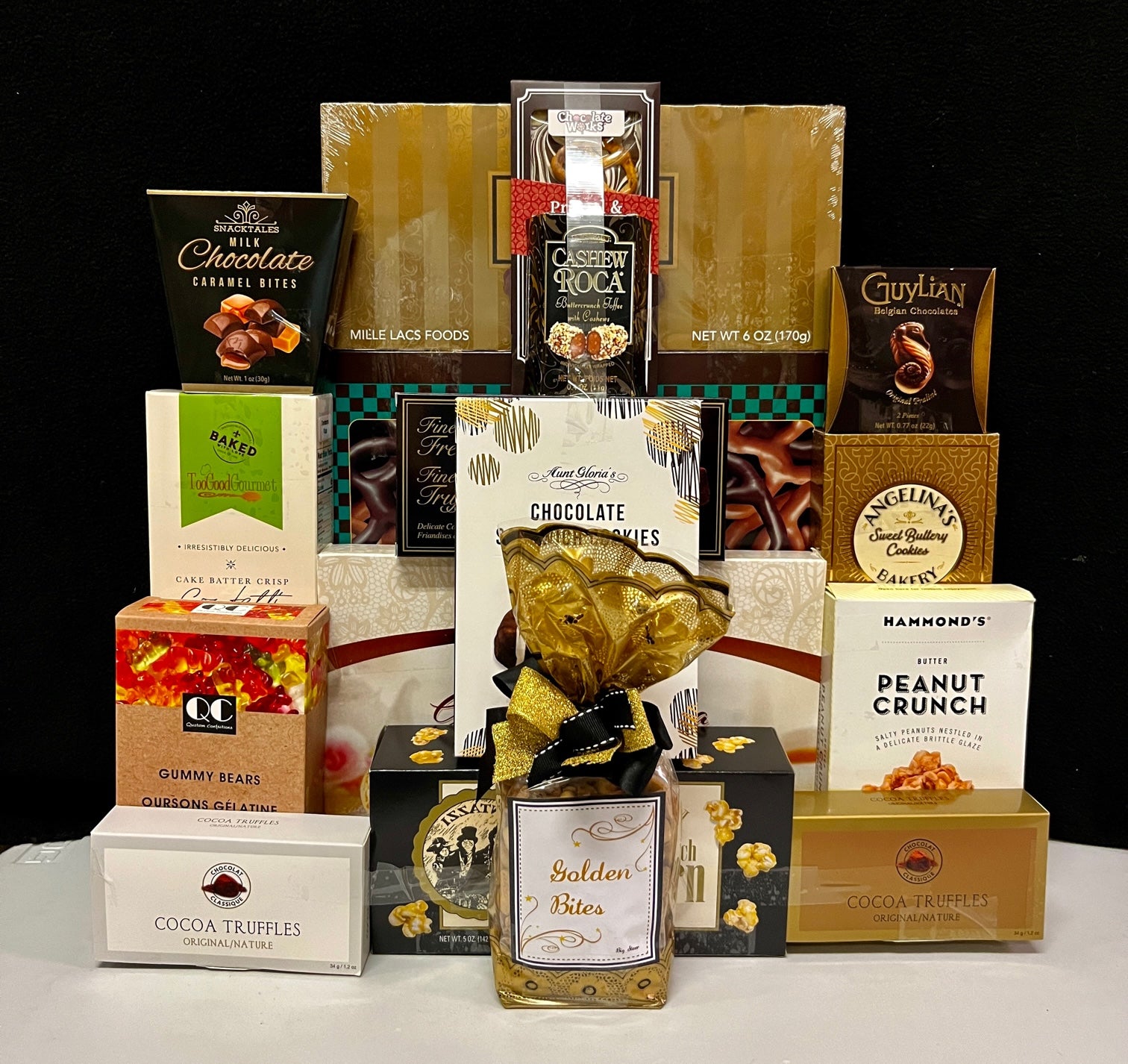 Corporate Gift Basket Condolence Gathering - assorted cookies, candies, nuts, chocolates, and Asher's chocolate covered pretzels - thoughtful corporate condolence gift with NYC delivery and nationwide shipping
