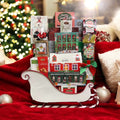 White holiday gourmet gift sleigh - festive decorative sleigh with premium sweet and savory treats, delivered nationwide and to New York City NYC - ideal for lease renewals, thank you gifts, sympathy baskets, housewarmings, and corporate holiday gifting