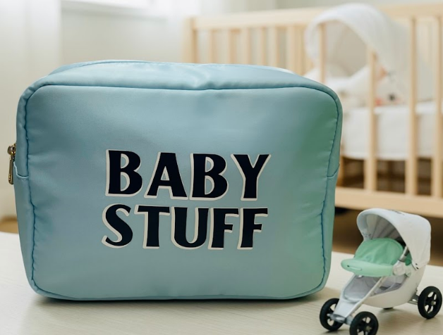 Personalized baby diaper bag pouch - monogrammed organizer for wipes, rattles, and pacifiers, perfect for baby shower gift, newborn gift, and new mom gift