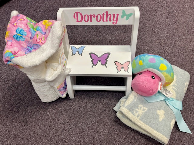 Butterfly personalized step stool for girls - custom nursery keepsake and toddler birthday gift - ships nationwide - The Pampered Professional