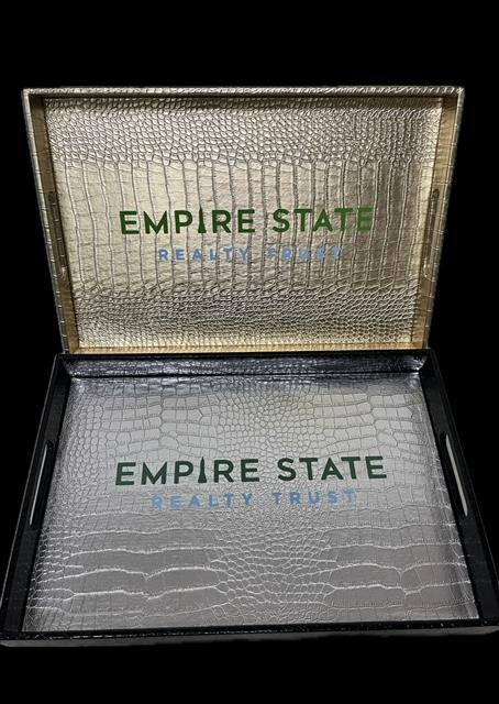 Customized corporate logo gift tray with assorted gourmet foods for client appreciation and branded business gifting in NYC, with nationwide delivery