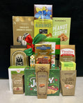 Golden Garden Luxury Gourmet Gift Basket Gathering - premium chocolates, cookies, nuts, and truffles in an elegant green and gold presentation - NYC delivery and nationwide shipping
