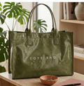 Glossy green large-capacity tote bag - sleek vinyl work and travel bag for women - unique gift for colleagues, clients, and friends - nationwide delivery