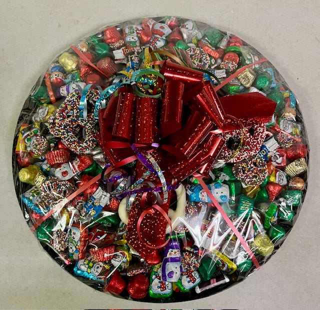 Premium holiday chocolate gift platter - assorted gourmet chocolates and chocolate-dipped pretzels beautifully presented, delivered nationwide and to New York City NYC - perfect for get well gifts, sympathy baskets, birthdays, and corporate gifting