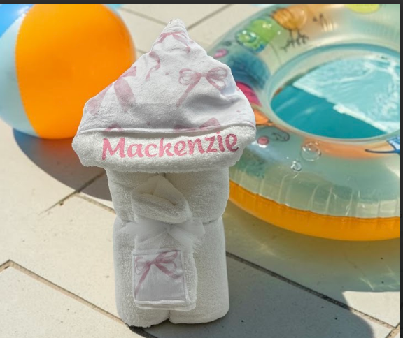 Personalized white hooded towel for baby and toddler - custom monogrammed plush bath and pool towel, perfect for baby shower gift, newborn gift, and birthday gift