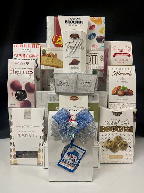 Ivory Snow Gourmet Gift Basket Luxury Gathering - premium chocolates, cookies, nuts, and truffles in elegant white packaging - perfect for all occasions - NYC delivery and nationwide shipping