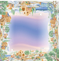 Judaica-inspired mahjong mat with a watercolor village border and pastel center. A unique game-night gift with nationwide delivery from NYC and Long Island