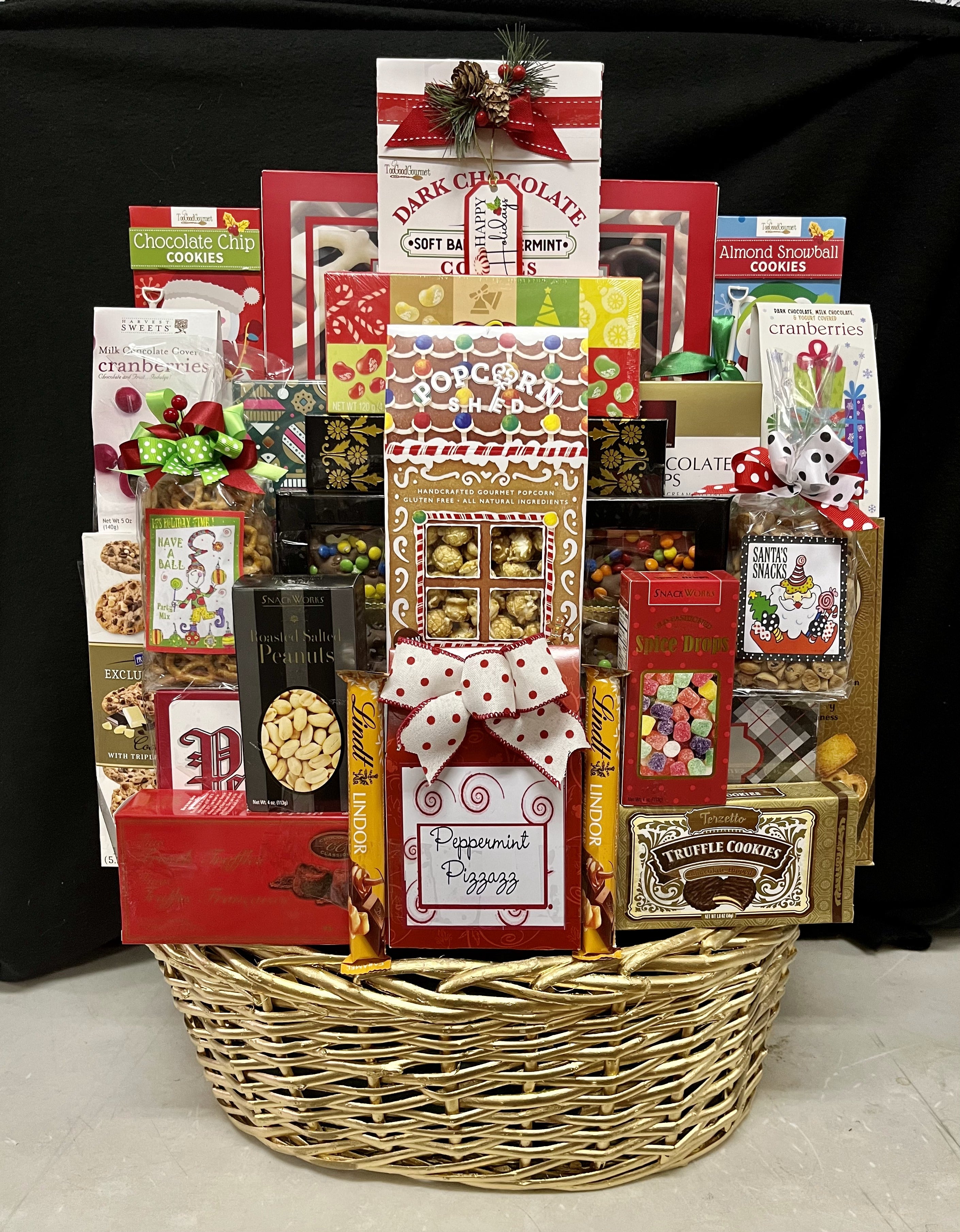 Jolly & Bright festive gourmet corporate holiday gift basket - premium Christmas and holiday gift with gourmet food, delivered nationwide and to New York City NYC - perfect for corporate gifts, client appreciation, employee gifts, and holiday gifting