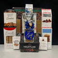 Kosher Luxury Gourmet Gift Basket Gathering - certified kosher chocolates, cookies, nuts, truffles, and savory treats in an elegant presentation - NYC delivery and nationwide shipping