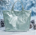 Mint green iridescent glossy PVC tote bag - shimmering carry-all for women, bridal shower and holiday gift - Long Island gift store, ships nationwide