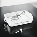 Ceramic mac and cheese baker with handles and silverplate cheese grater set - hostess gift, corporate gift, housewarming