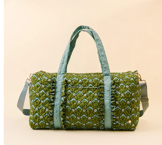 forest green quilted weekender duffel bag - weekend travel tote, adjustable strap, birthday gift for her, Long Island gift store