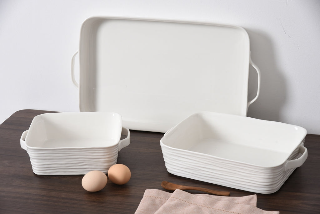 Pampa Bay Le Blanc baking dishes, featured by Ashleyeliyahu2.0. 8x8 & 11x9, oven safe to 500°F. Long Island gift store serving NYC. Nationwide delivery.