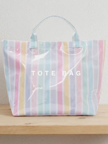 Pastel Stripe glossy beach tote - lightweight summer tote bag gift for her, corporate and staff appreciation, nationwide delivery