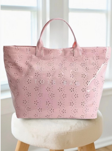 Pink Eyelet glossy beach tote - women's summer PVC tote bag, ideal Mother's Day or corporate gift, nationwide delivery