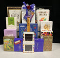 Popular Purple Luxury Gourmet Gift Basket Gathering - premium chocolates, cookies, nuts, and truffles in rich purple packaging - NYC delivery and nationwide shipping