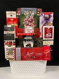 Red Velvet white tin gourmet corporate gift - romantic red and white keepsake tin filled with luxury chocolates, gourmet candies, and premium sweets, delivered nationwide and to New York City NYC - perfect for Valentine's Day, birthdays, client appreciation, and corporate holiday gifting