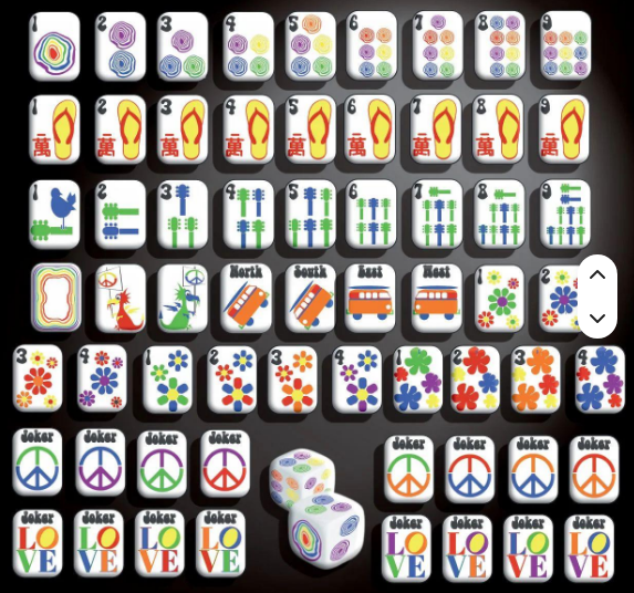 Shop retro hippie rainbow mahjong tiles with a colorful 1960s-inspired look. A playful game night gift with nationwide delivery from NYC and Long Island