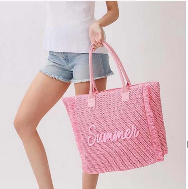 Woven Straw Fringe Tote