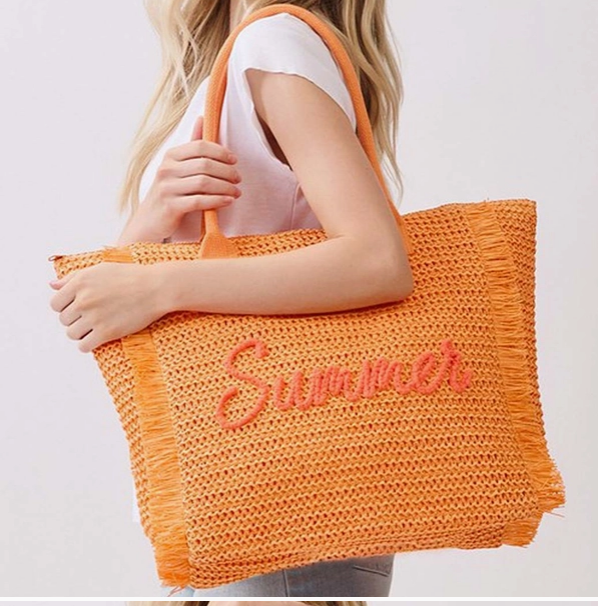 Woven Straw Fringe Tote