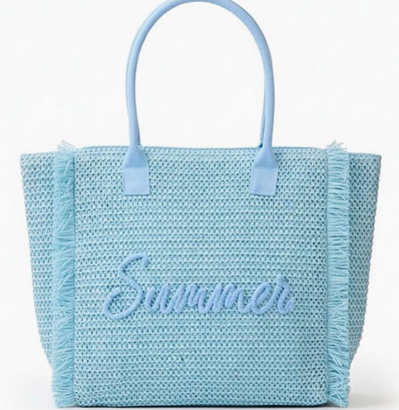 Woven Straw Fringe Tote