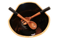Mango Wood & Enamel Salad Bowl w/ Servers