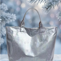 Silver iridescent glossy PVC tote bag - metallic shimmer carry-all for women, unique birthday and Mother's Day gift - nationwide delivery