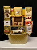 Sympathy & Condolence Classic Gold Tin - comforting gourmet food gift tin with premium chocolates, cookies, nuts, and truffles in elegant gold packaging - thoughtful condolence gift with NYC delivery and nationwide shipping