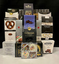 Sympathy & Condolence Midnight Gathering - comforting gourmet food gift basket with premium chocolates, cookies, nuts, and truffles in deep midnight tones - thoughtful condolence gift with NYC delivery and nationwide shipping