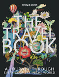 Lonely Planet The Travel Book cover with colorful illustrations of wildlife, flowers, a hot air balloon and landmarks