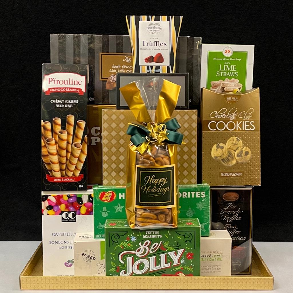 Corporate Gift Basket - Glittering Gold Faux Leather Tray