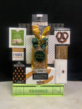 Luxury Trouble bookshelf game gift basket with premium gourmet chocolates and treats - unique corporate gift for NYC clients and tenant renewals